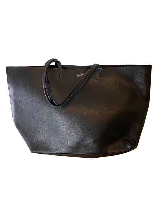 Victoria's Secret Handbags - Victorias Secret Black Faux Leather Tote Bag Large Shoulder Handbag